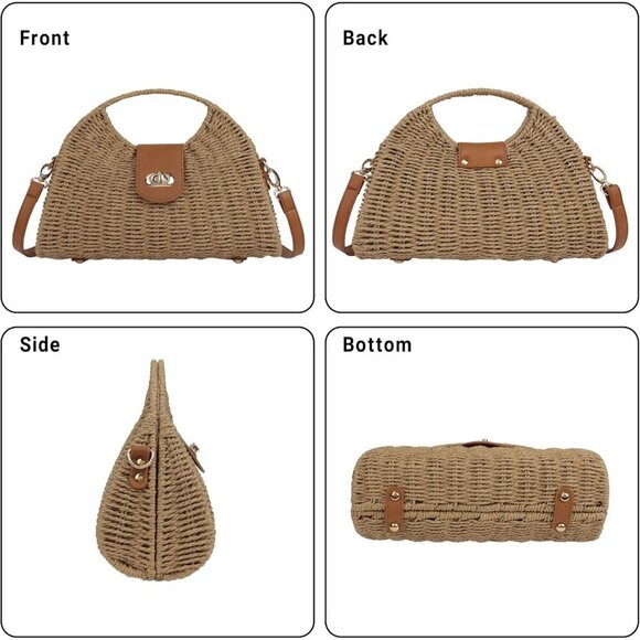 Women Straw Beach Bag Handwoven Crossbody Summer Purse with Adjustable Strap - Picture 2 of 7